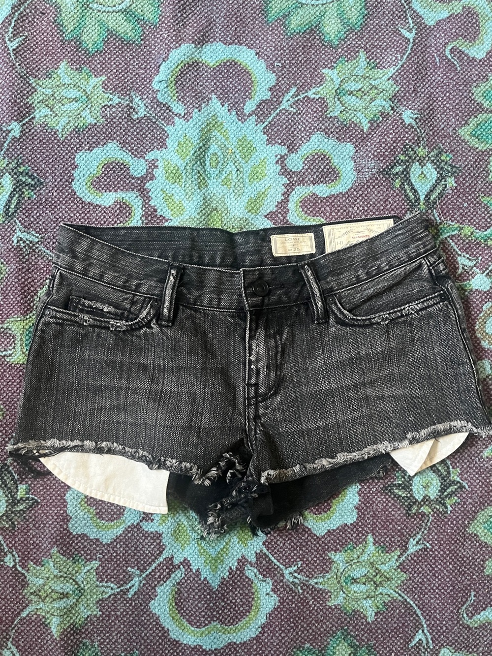 All Saints Lowe Black Washed Denim Cutoff Shorts, 25